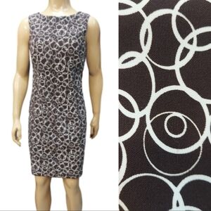 Dress Barn Brown and White Circle Pattern Midi Dress